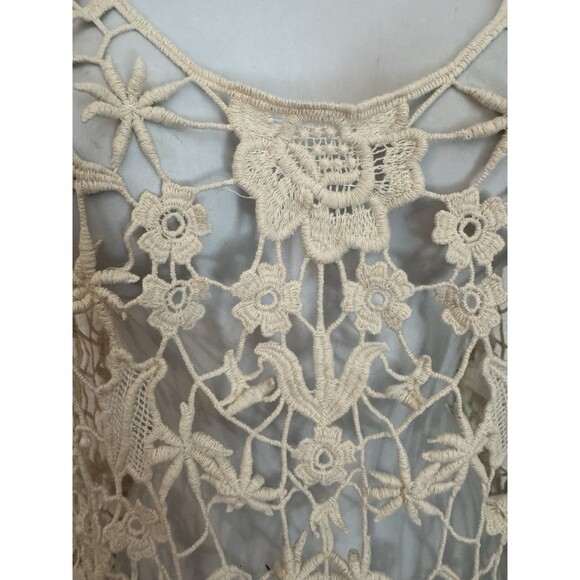 Roommates Women Tank Top Open Lace Crochet 100% Cotton Boho Festival Fringe S/M - Picture 2 of 6